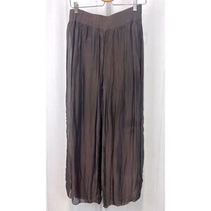 BELLE FRANCE Italy Pull On Wide Leg Pants Sheer Silk Blend Lined Brown Size XL